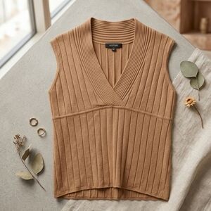 Reitmans XL Brown Ribbed V-Neck Sweater Vest Dark Academia Minimalist